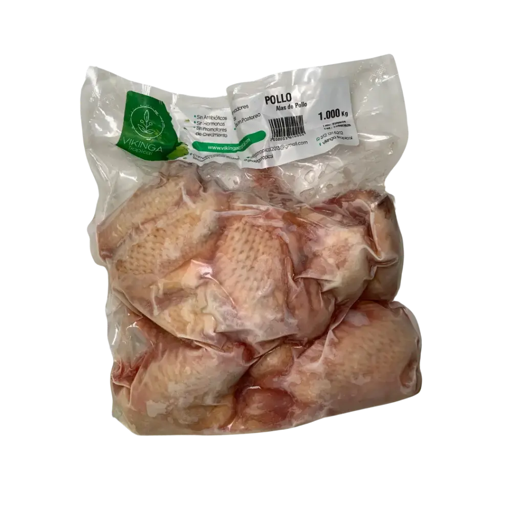 Alitas de Pollo Libre Pastoreo Paq 1kg Congelado Vikinga Tropical