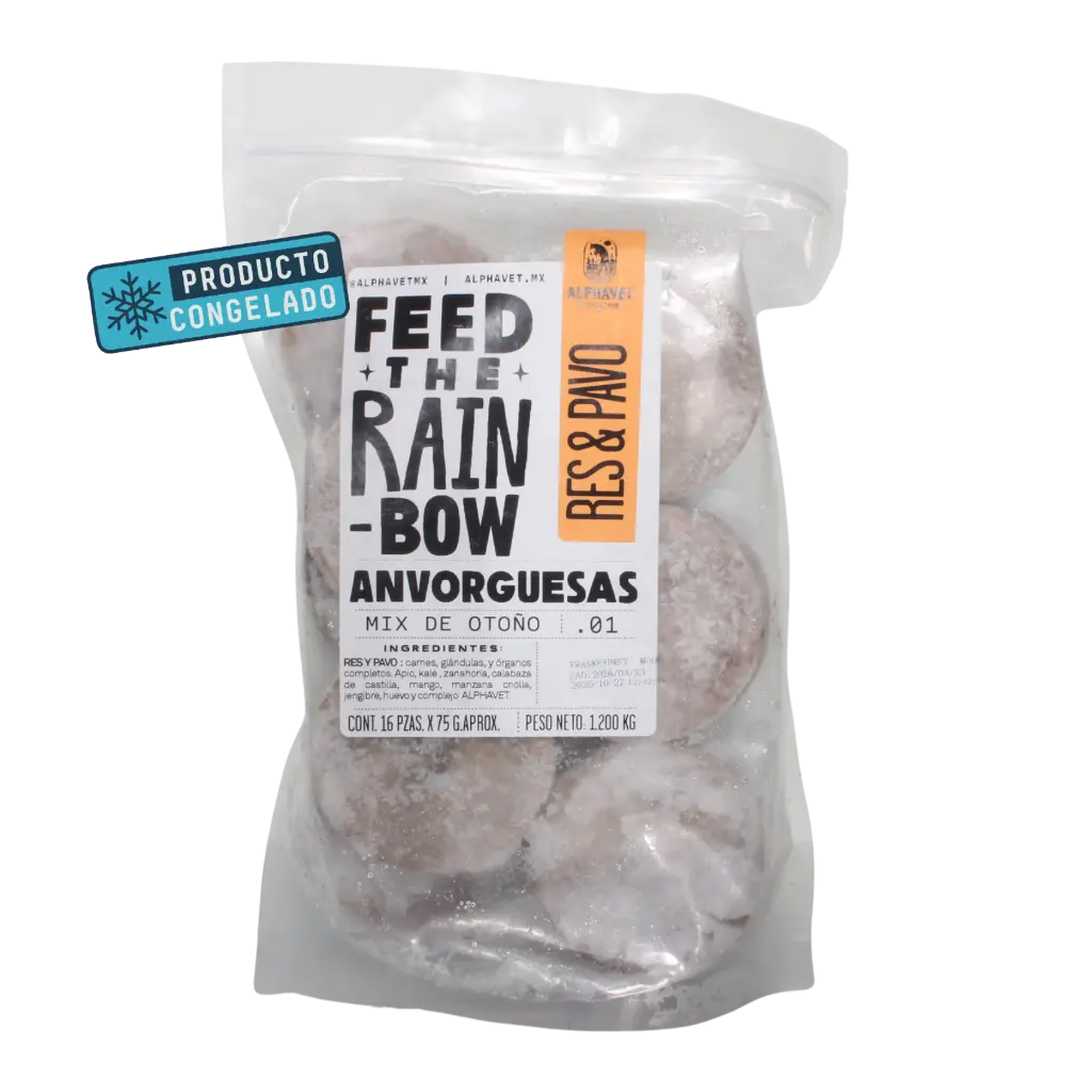 Anvorguesas p/Mascotas Res y Pavo 1.25Kg Cont. 16 pzs de 75gr c/u